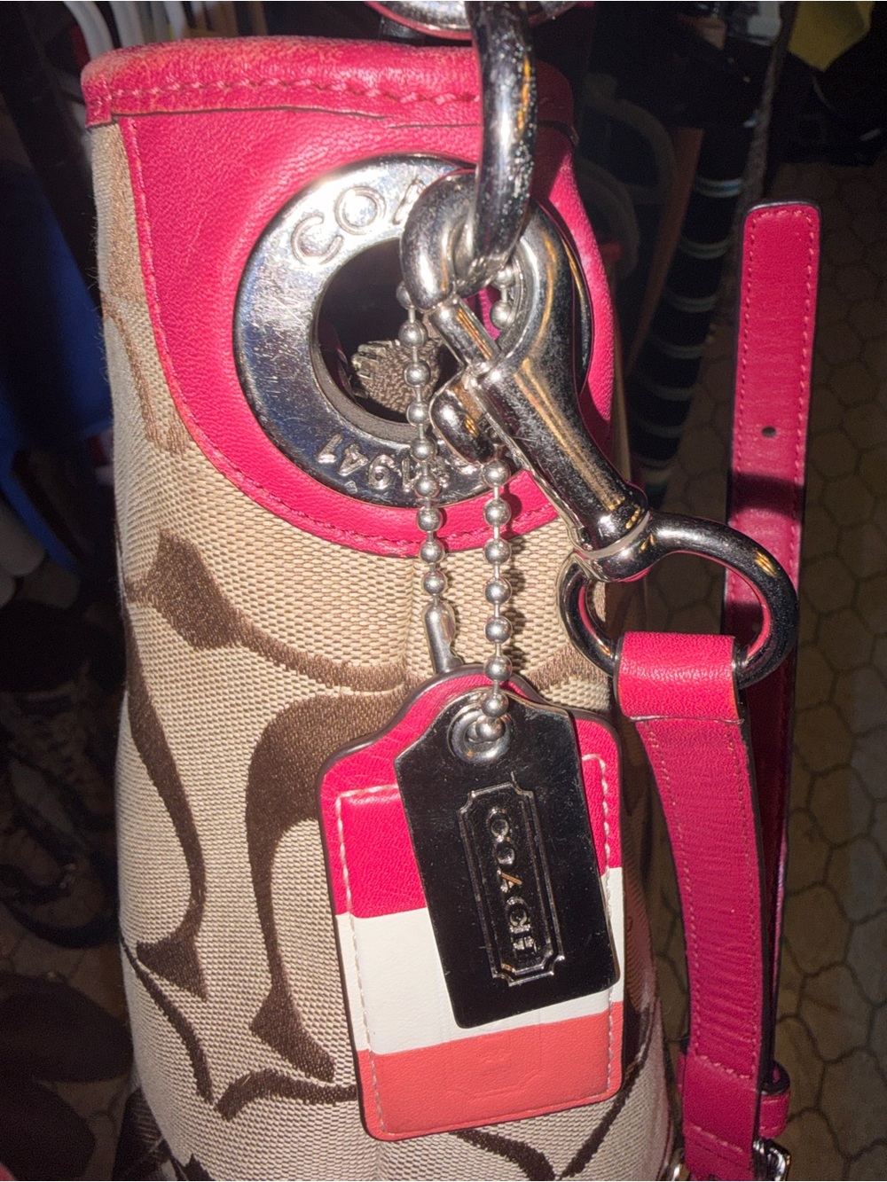 Coach Hamptons Weekend Signature Pink & White Stripe Shoulder/ Crossbody Bag - Picture 4 of 16